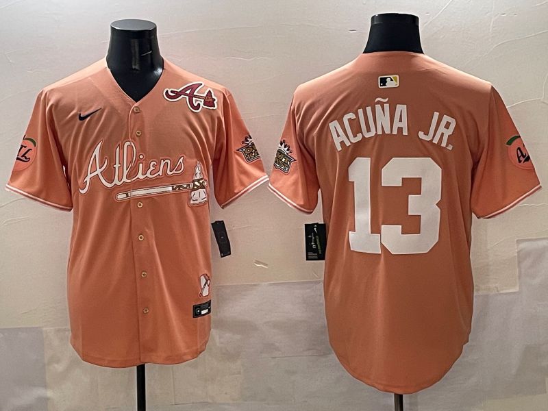 Men Atlanta Braves 13 Acuna jr Orange Five generations Joint Name 2025 Nike MLB Jersey style 7